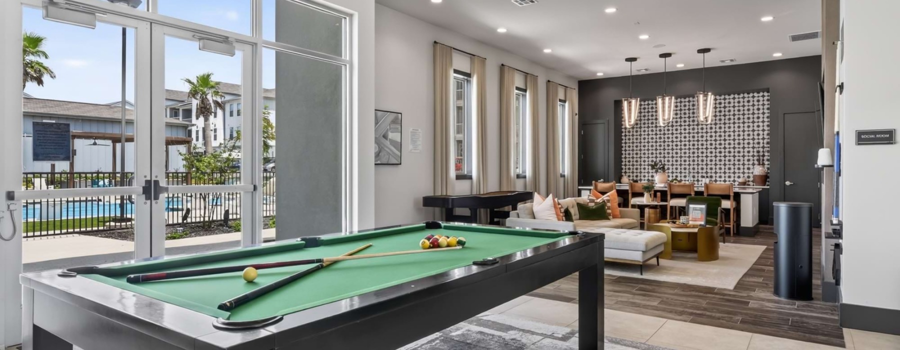 billiards table in game room