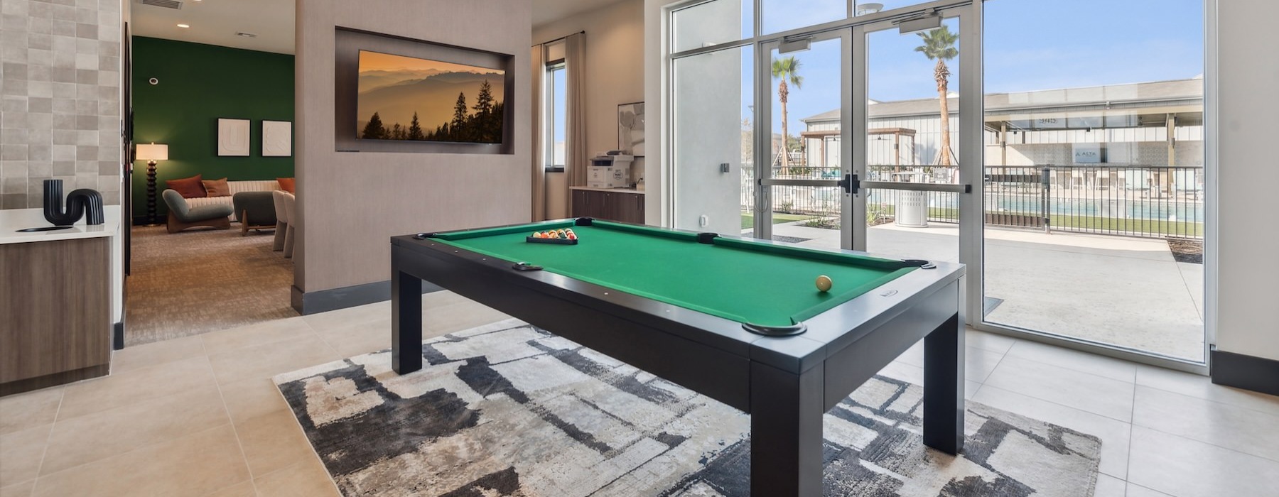 a pool table in a room